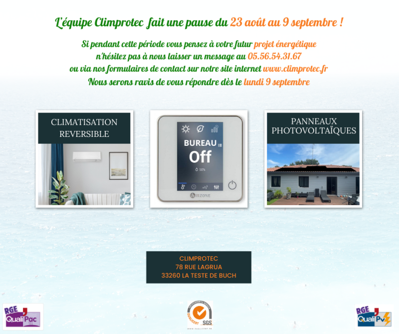 Climatisation réversible et panneaux photovoltaïques Bassin d'Arcachon